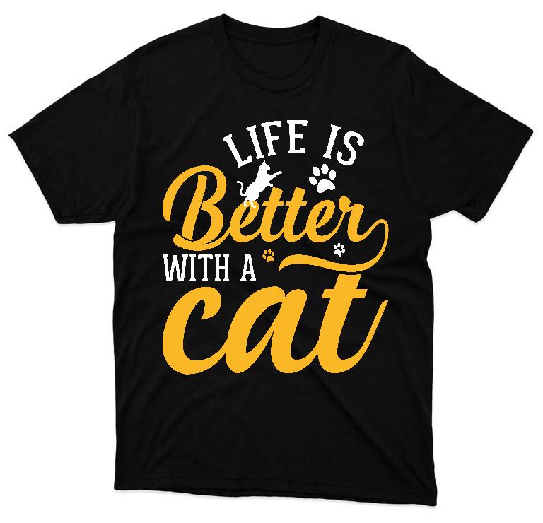 Life is Better with a Cat - Cicás Férfi Környakú Póló