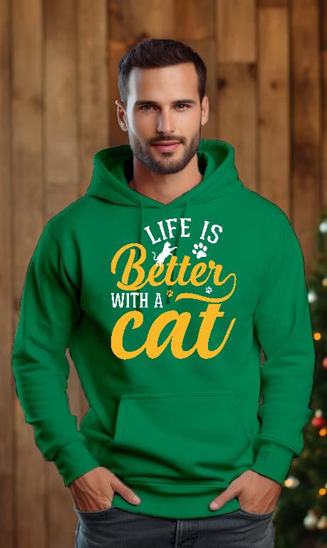 Life is Better with a Cat - Cicás Férfi Kapucnis Pulóver