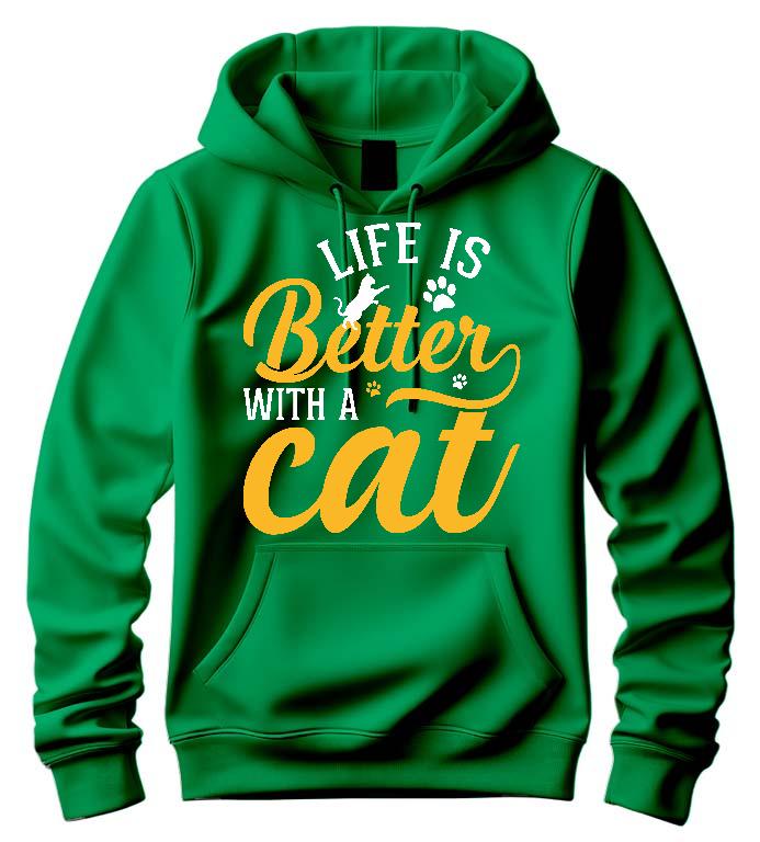 Life is Better with a Cat - Cicás Férfi Kapucnis Pulóver