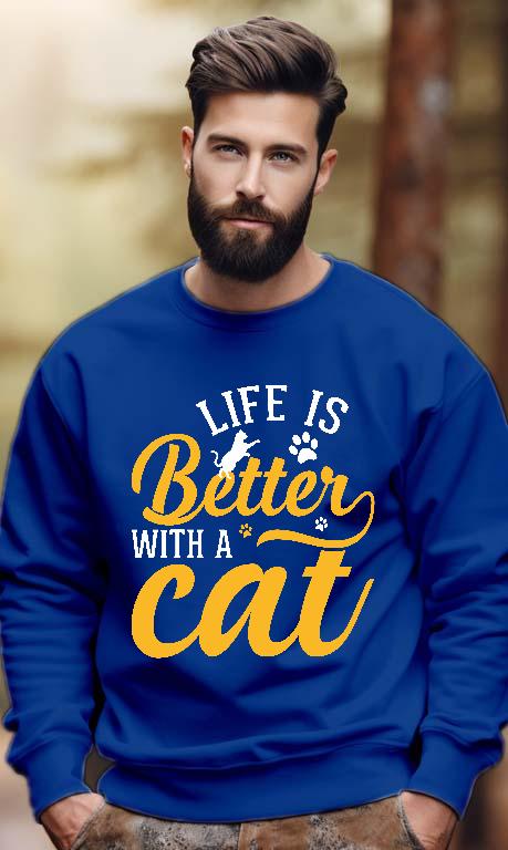 Life is Better with a Cat - Cicás Férfi Pulóver