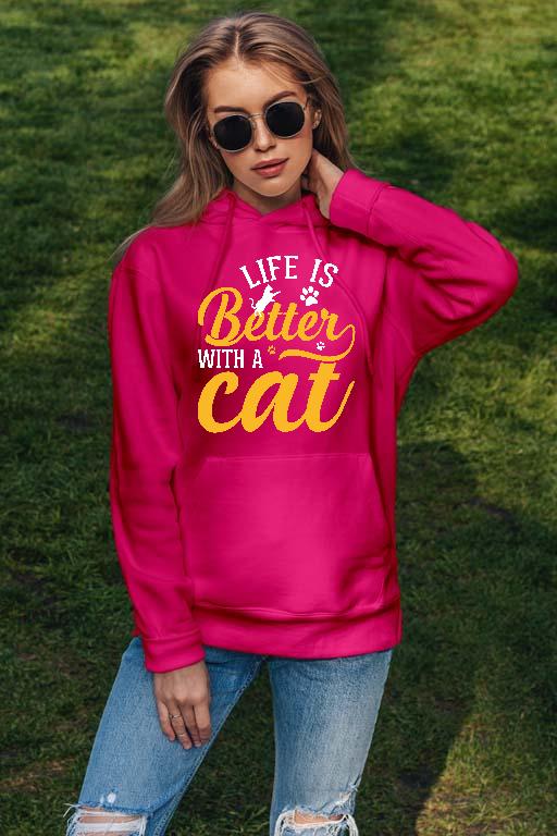 Life is Better with a Cat - Cicás Női Kapucnis Pulóver