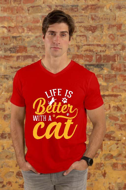 Life is Better with a Cat - Cicás Férfi V-nyakú Póló