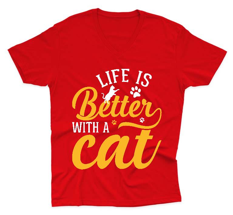 Life is Better with a Cat - Cicás Férfi V-nyakú Póló