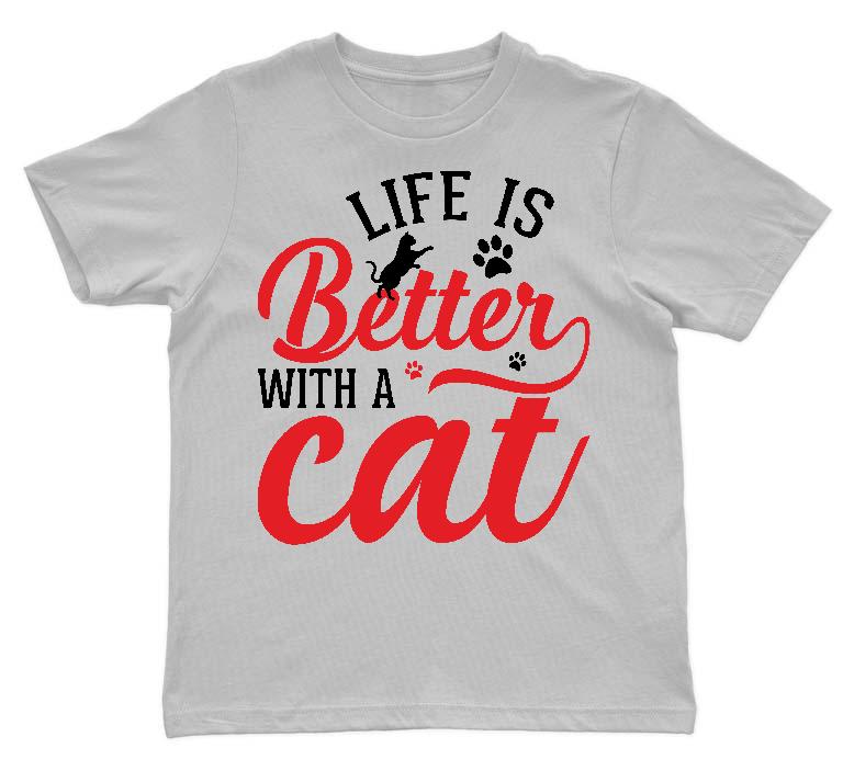 Life is Better with a Cat - Cicás Gyerek Környakú Póló