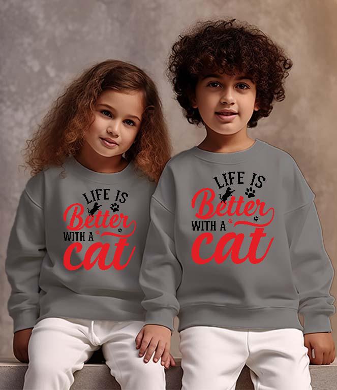Life is Better with a Cat - Cicás Gyerek Pulóver