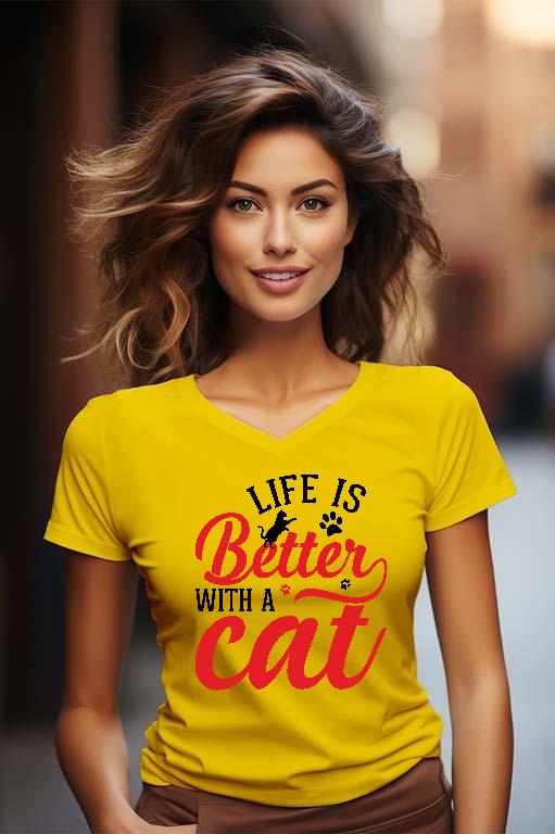 Life is Better with a Cat - Cicás Női V-nyakú Póló