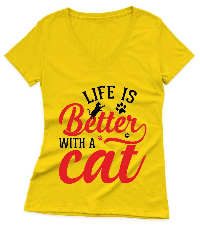 Life is Better with a Cat - Cicás Női V-nyakú Póló