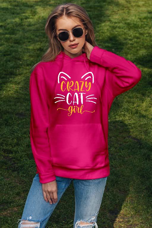 Crazy Cat Girl - Cicás Női Kapucnis Pulóver