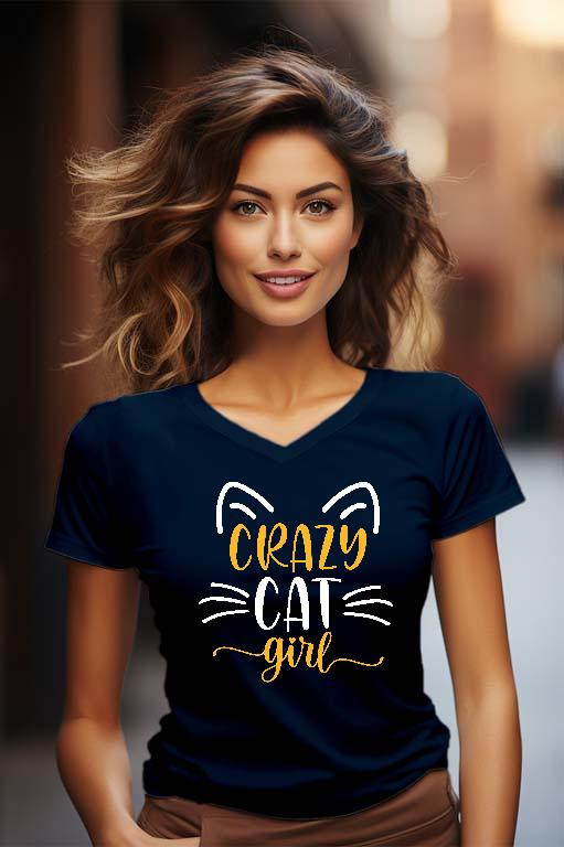 Crazy Cat Girl - Cicás Női V-nyakú Póló