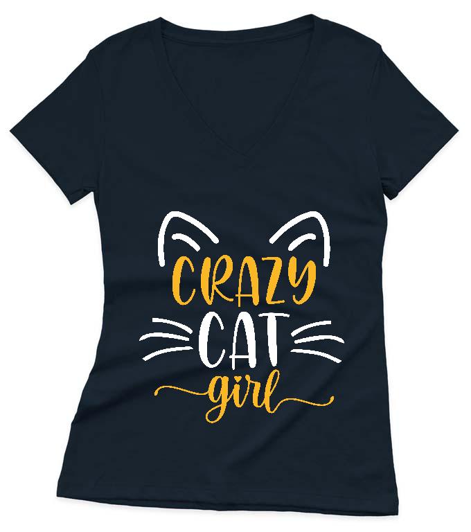 Crazy Cat Girl - Cicás Női V-nyakú Póló