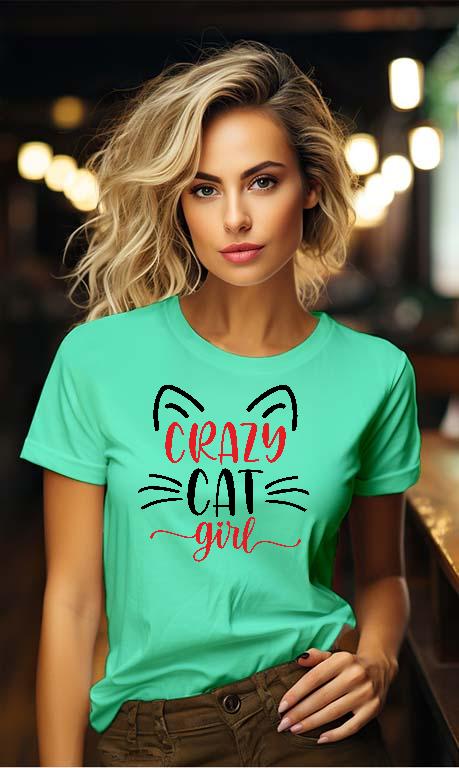 Crazy Cat Girl - Cicás Női Környakú Póló