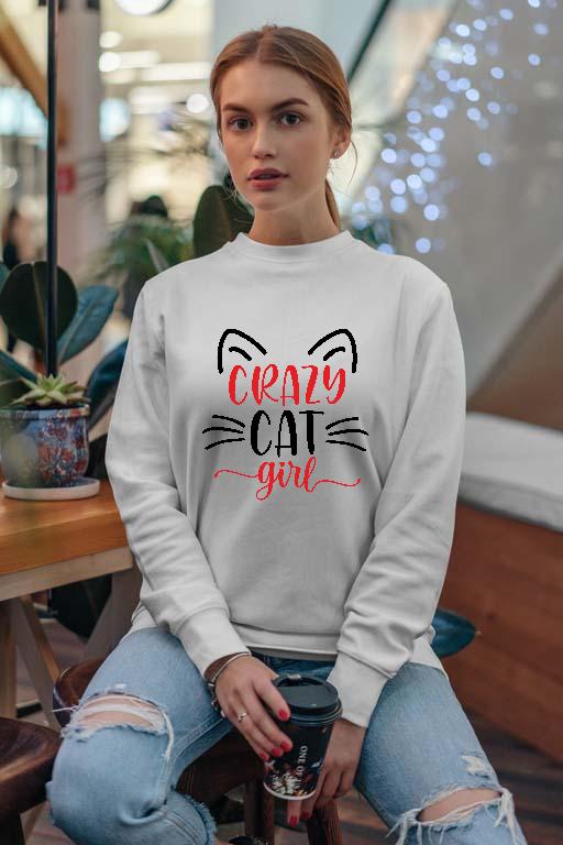 Crazy Cat Girl - Cicás Női Pulóver