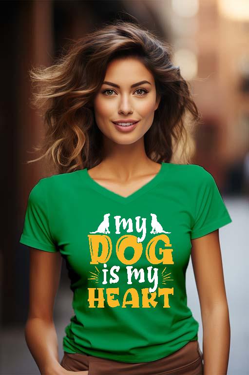 My Dog is my Heart - Kutyás minták Női V-nyakú Póló