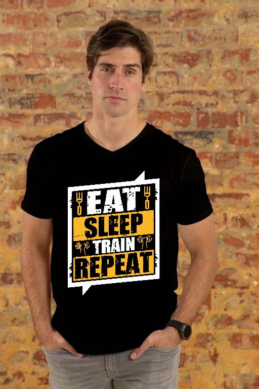 Eat Sleep Train Repeat - Konditerem, Gym, Fitness Férfi V-nyakú Póló