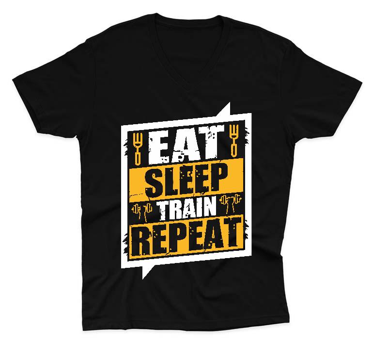 Eat Sleep Train Repeat - Konditerem, Gym, Fitness Férfi V-nyakú Póló