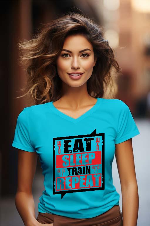 Eat Sleep Train Repeat - Konditerem, Gym, Fitness Női V-nyakú Póló