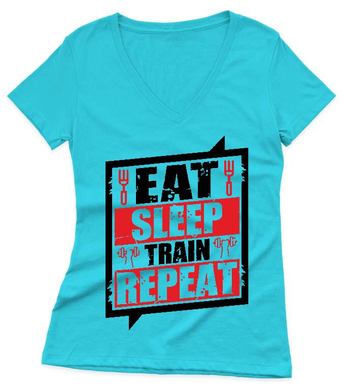 Eat Sleep Train Repeat - Konditerem, Gym, Fitness Női V-nyakú Póló