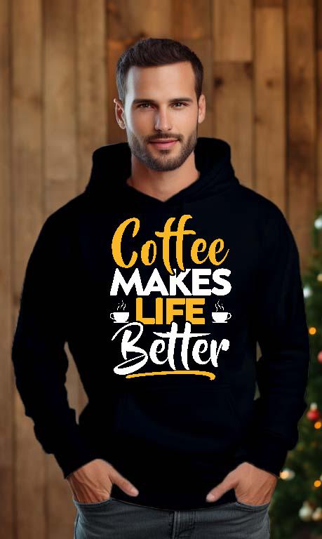 Coffee Makes Life Better - Kávés Férfi Kapucnis Pulóver