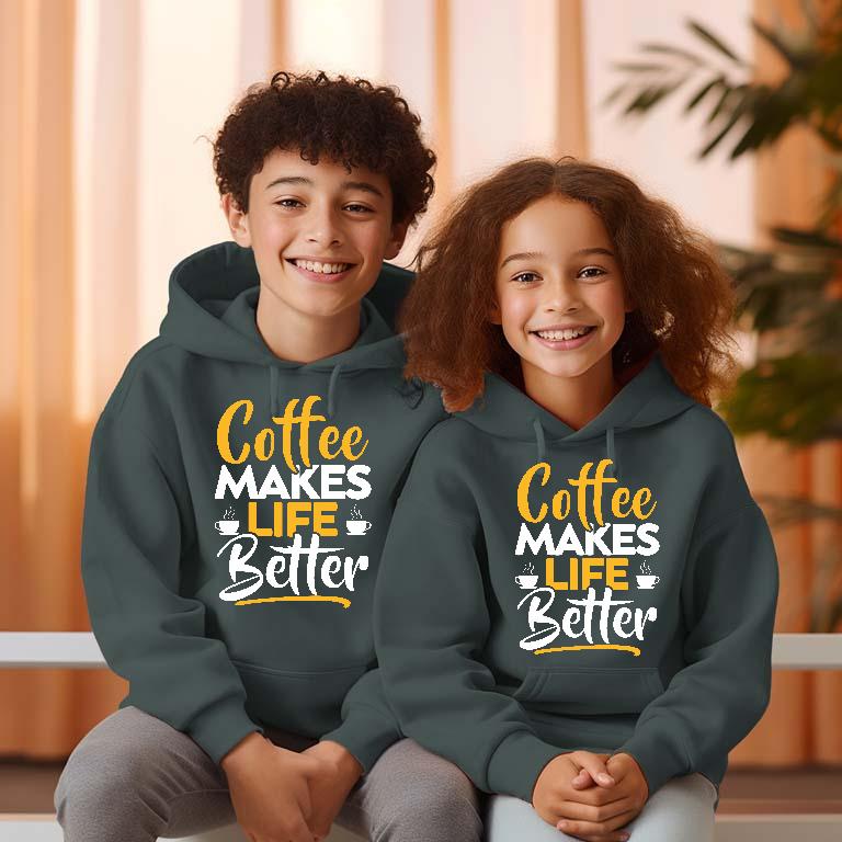 Coffee Makes Life Better - Kávés Gyerek Kapucnis Pulóver