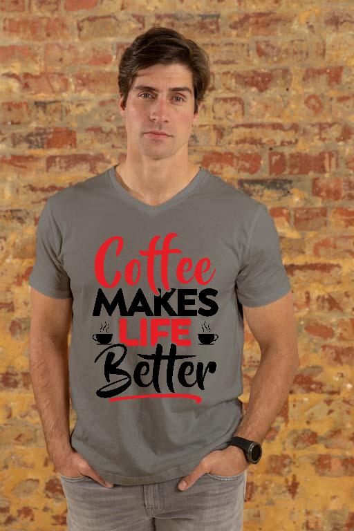 Coffee Makes Life Better - Kávés Férfi V-nyakú Póló