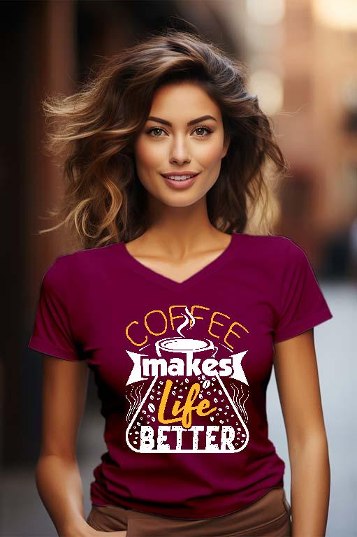 Coffee Life - Kávés Női V-nyakú Póló