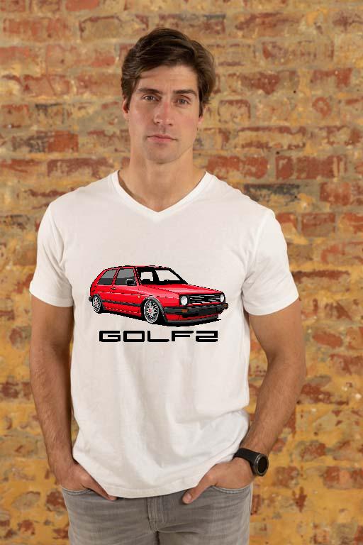 Volkswagen Golf 2 style1 - Volkswagen Golf 2 Férfi V-nyakú Póló