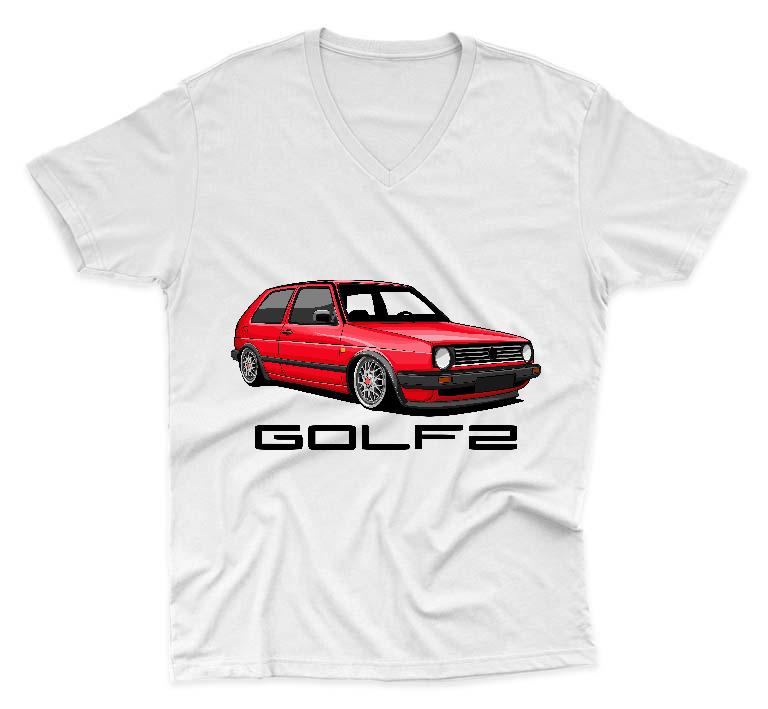 Volkswagen Golf 2 style1 - Volkswagen Golf 2 Férfi V-nyakú Póló