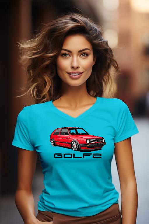 Volkswagen Golf 2 style1 - Volkswagen Golf 2 Női V-nyakú Póló