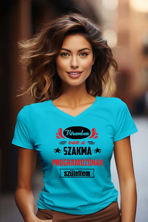 Véremben van a szakma Programozó - Programozó Női V-nyakú Póló