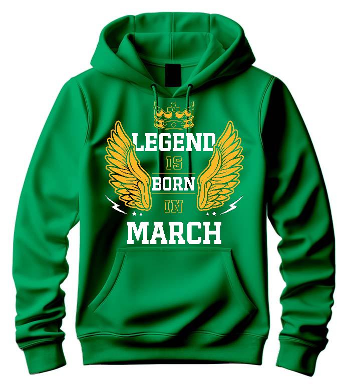 Legend is born in March - Születésnap Március Férfi Kapucnis Pulóver