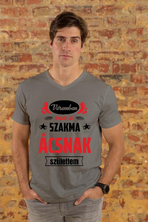 Véremben van a szakma Ács - Ács Férfi V-nyakú Póló