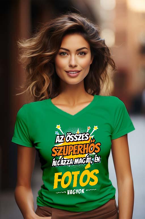 Szuperhős Fotós - Fotós Női V-nyakú Póló