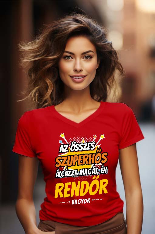 Szuperhős Rendőr - Rendőr Női V-nyakú Póló