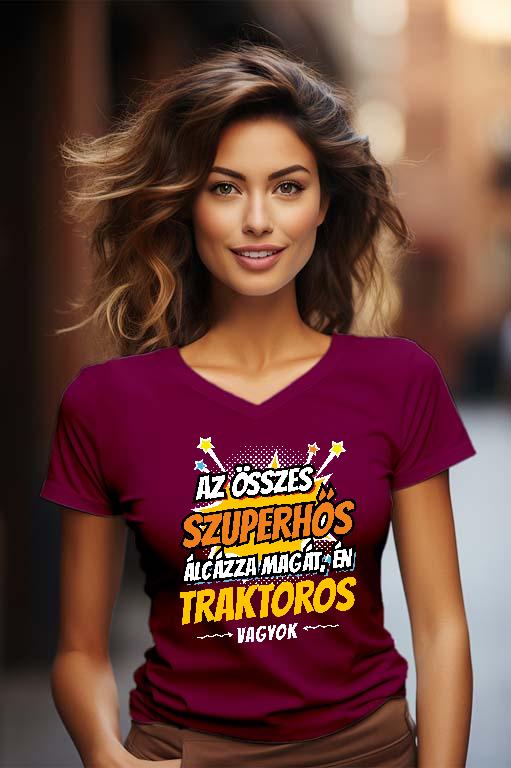 Szuperhős Traktoros - Traktoros Női V-nyakú Póló