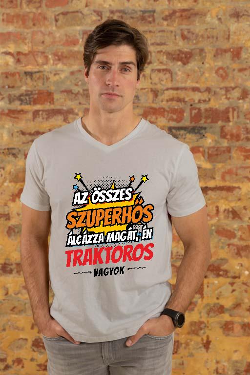 Szuperhős Traktoros - Traktoros Férfi V-nyakú Póló