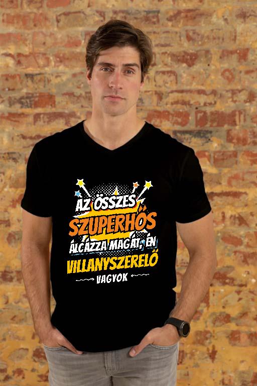 Szuperhős Villanyszerelő - Villanyszerelő Férfi V-nyakú Póló