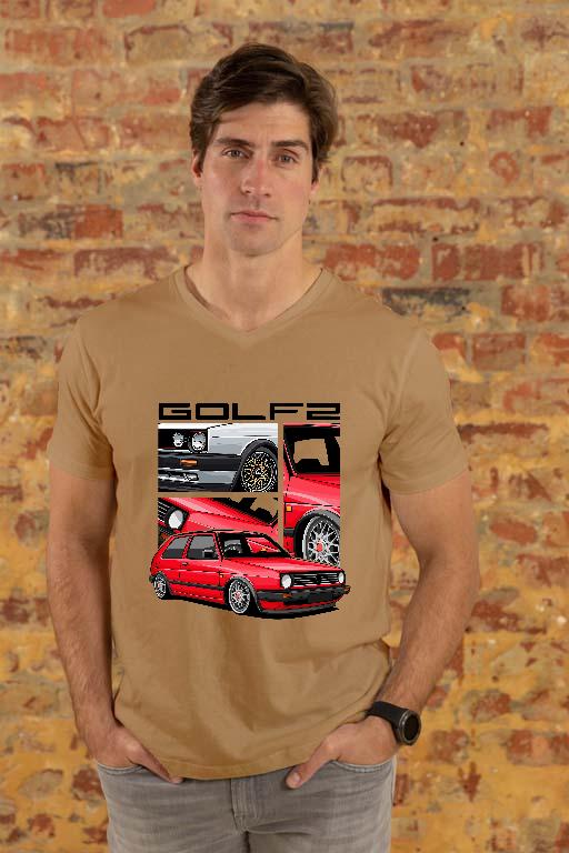 Volkswagen Golf 2 Art - Volkswagen Golf 2 Férfi V-nyakú Póló