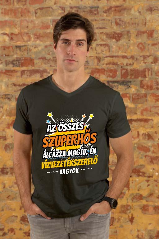 Szuperhős Vízvezetékszerelő - Vízvezetékszerelő Férfi V-nyakú Póló