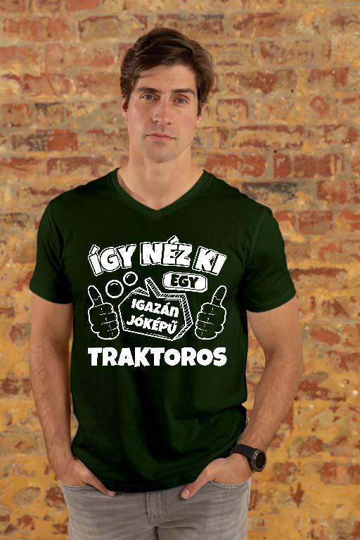 Igazán jóképű Traktoros - Traktoros Férfi V-nyakú Póló
